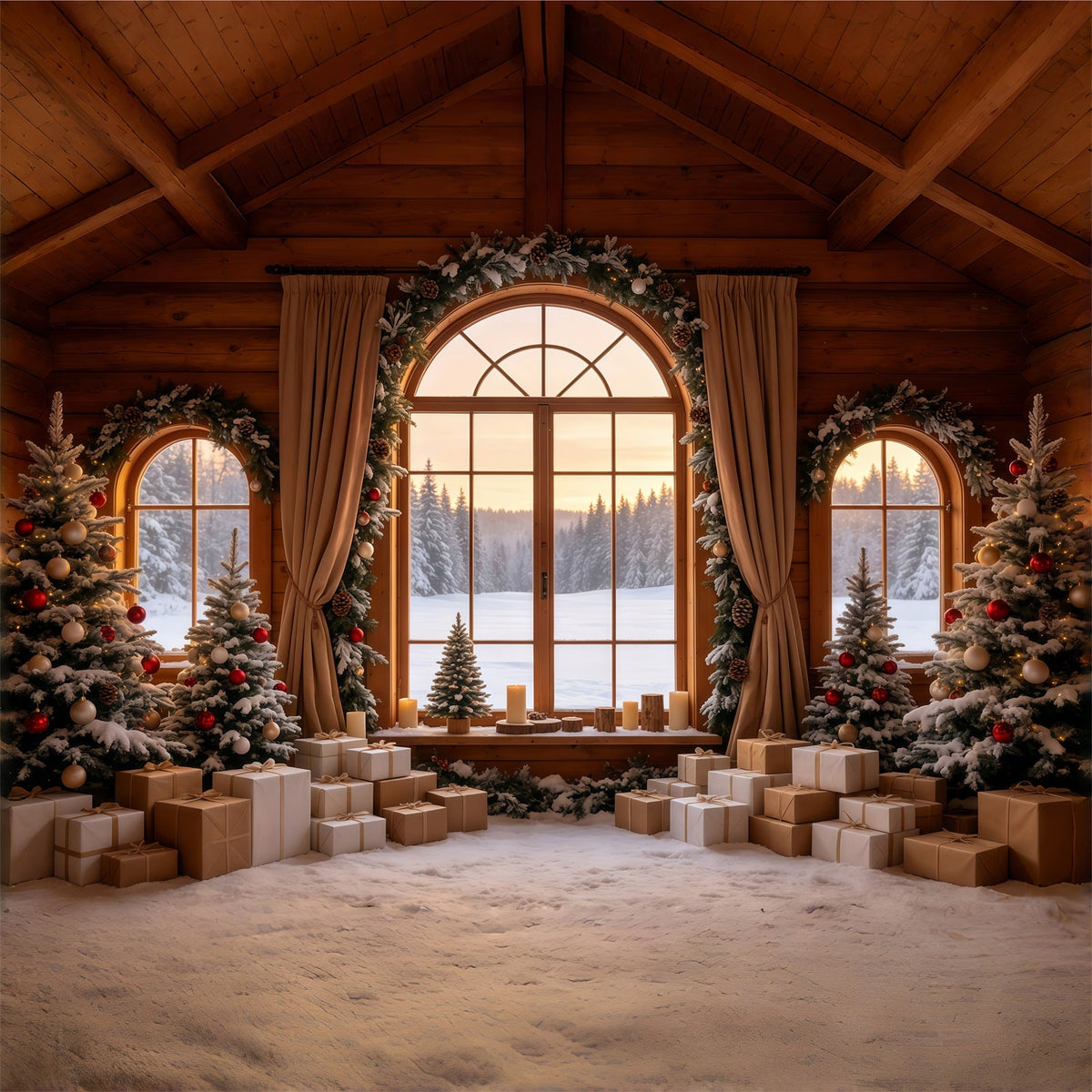 Christmas Cabin Backdrop Rustic House Window View Photo Backdrop Christmas UK GQ68-86