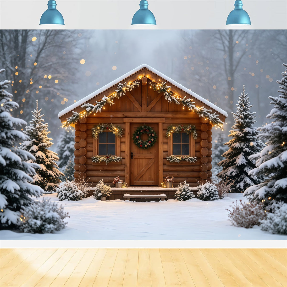 Country Christmas Backdrop Cozy Cabin Snowy Retreat Christmas Wall Backdrop UK GQ68-88