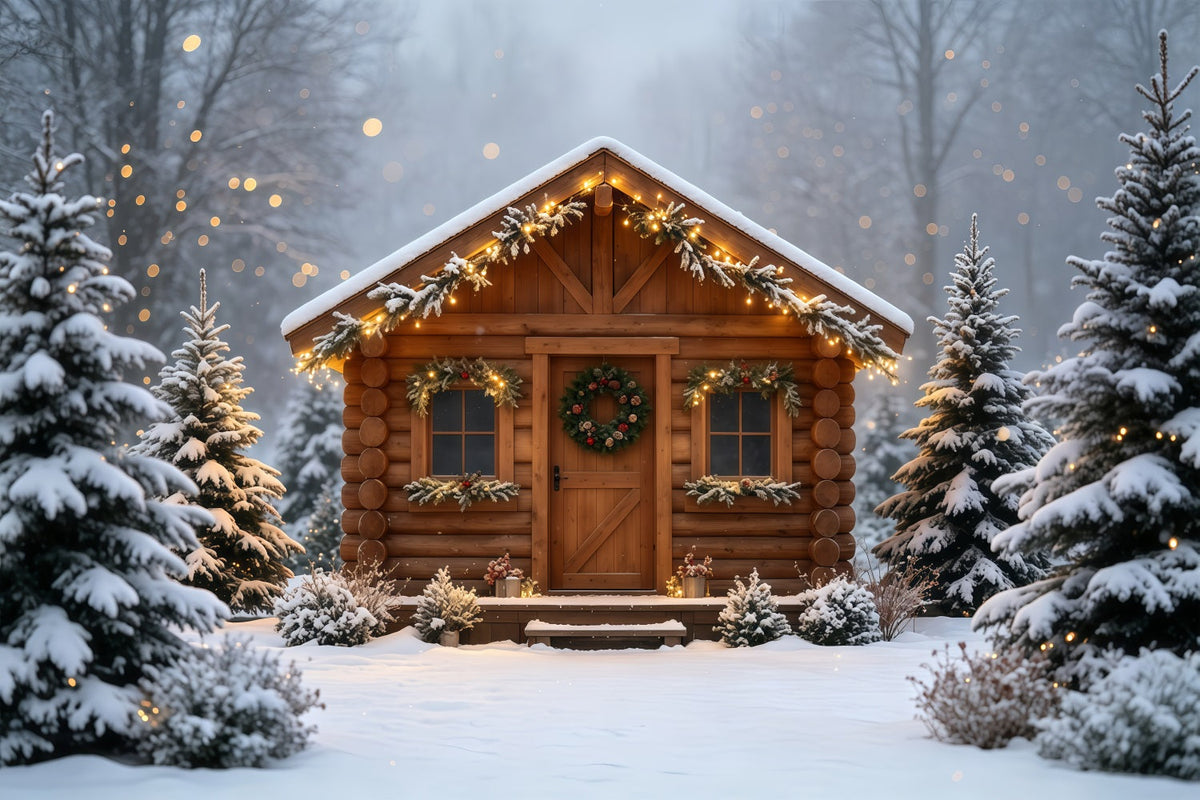 Country Christmas Backdrop Cozy Cabin Snowy Retreat Christmas Wall Backdrop UK GQ68-88