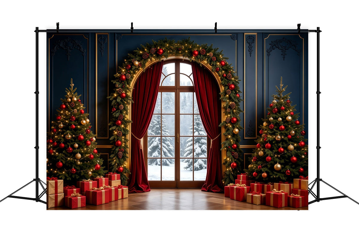 Christmas Living Room Backdrop Elegant Arched Window Decor Large Christmas Backdrop UK GQ68-90
