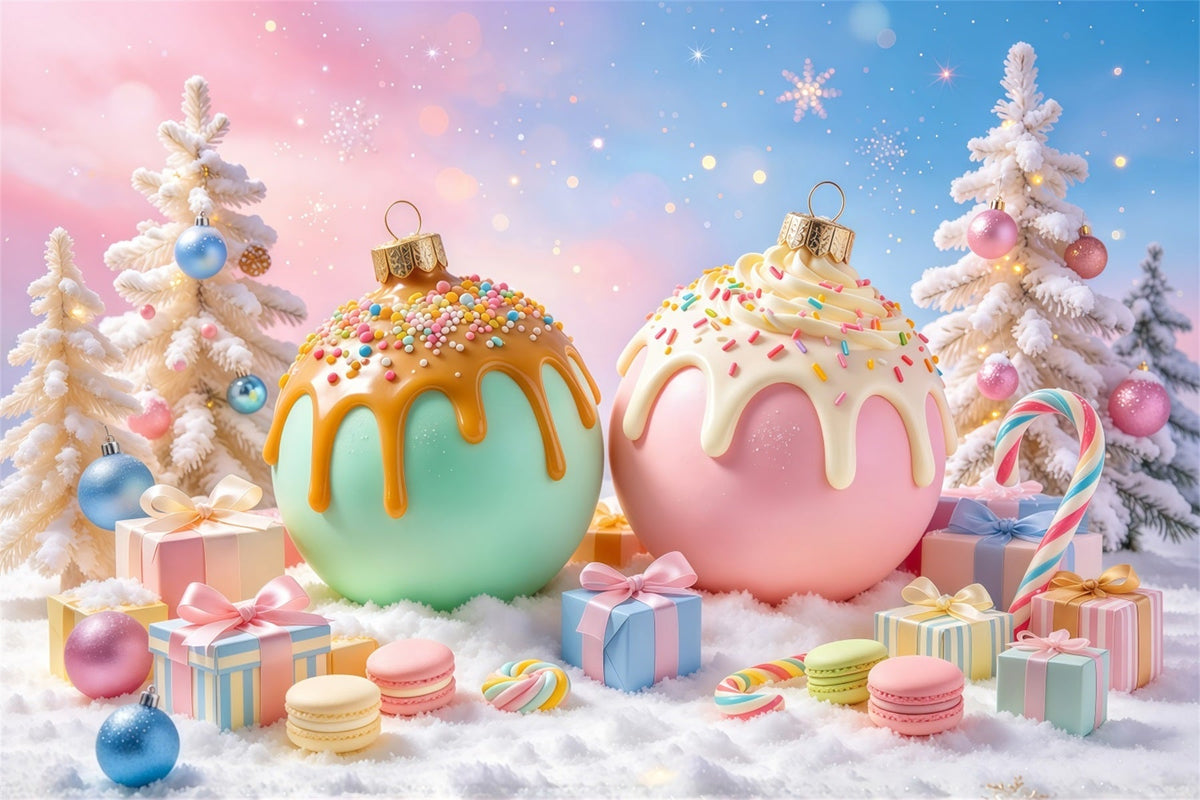 A Christmas Story Backdrop Green Pink Candy Ornament Pastel Christmas Backdrop UK GQ69-100