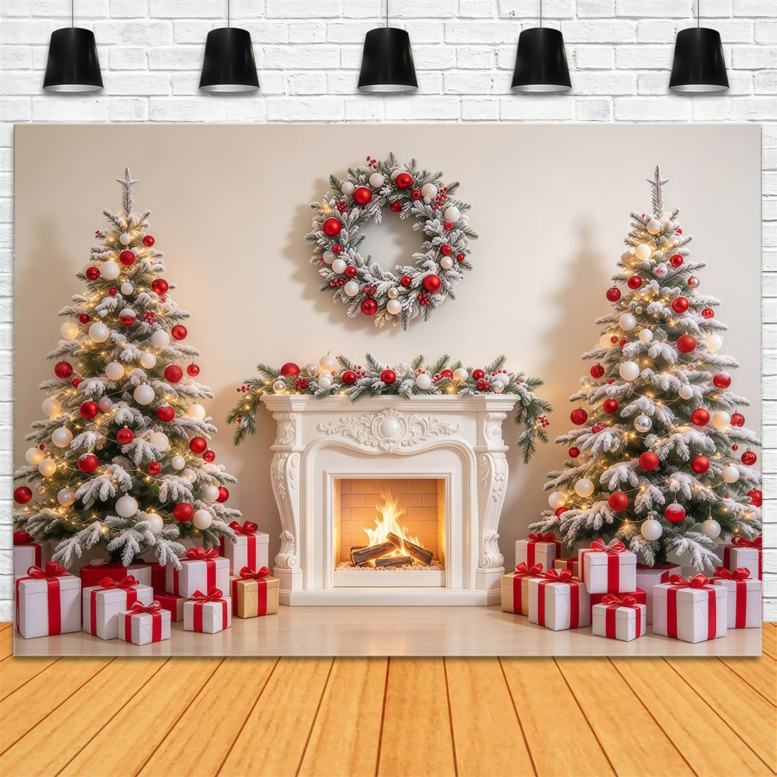 Red And White Christmas Backdrop Cpzy Fireplace Display 10 x 10 Christmas Backdrop UK GQ69-101