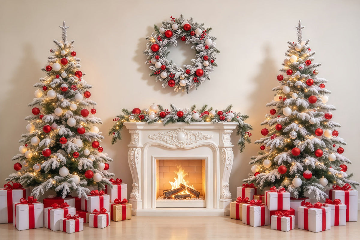 Red And White Christmas Backdrop Cpzy Fireplace Display 10 x 10 Christmas Backdrop UK GQ69-101