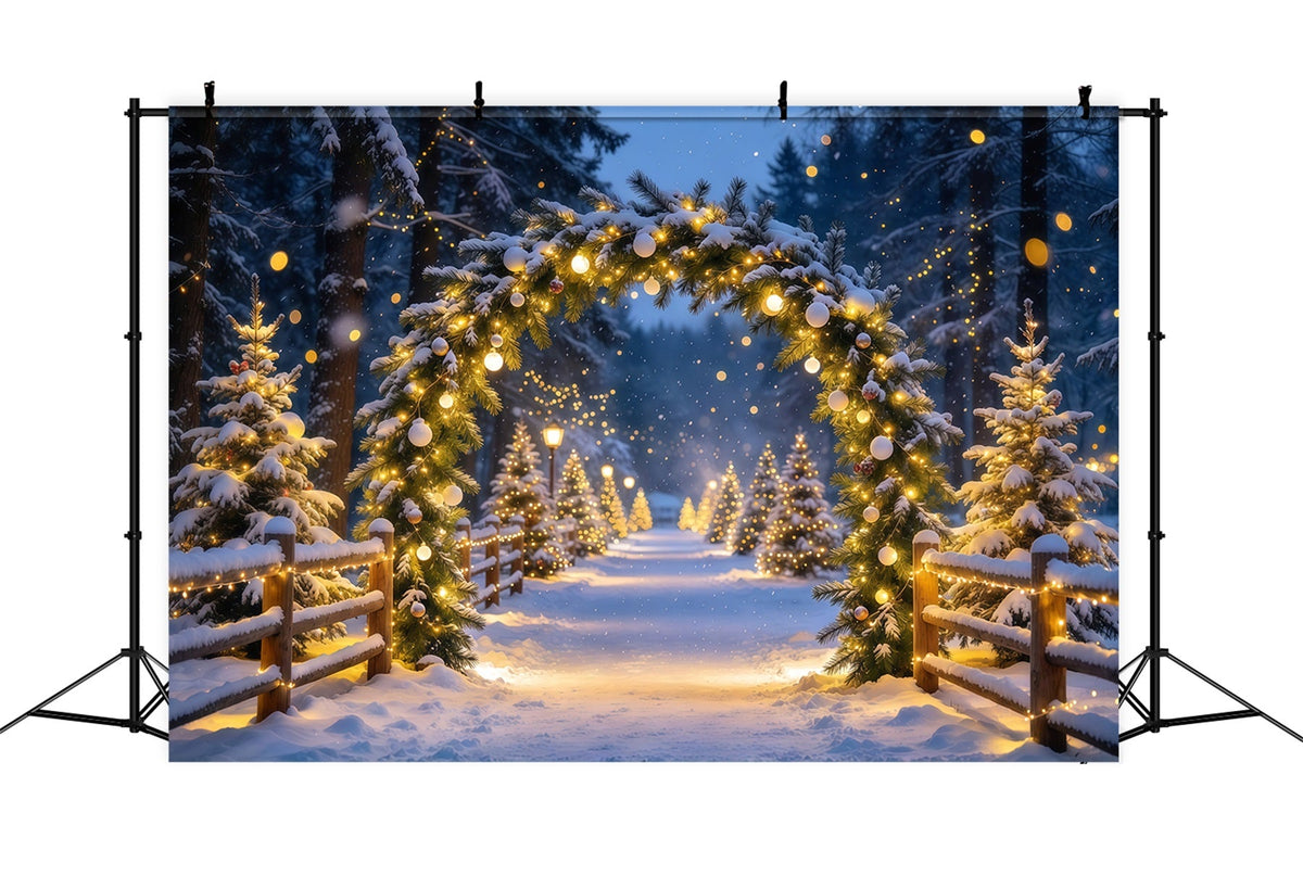 Christmas Backdrop With Lights Snowy Forest Lighted Arch Christmas Bokeh Backdrop UK GQ69-103