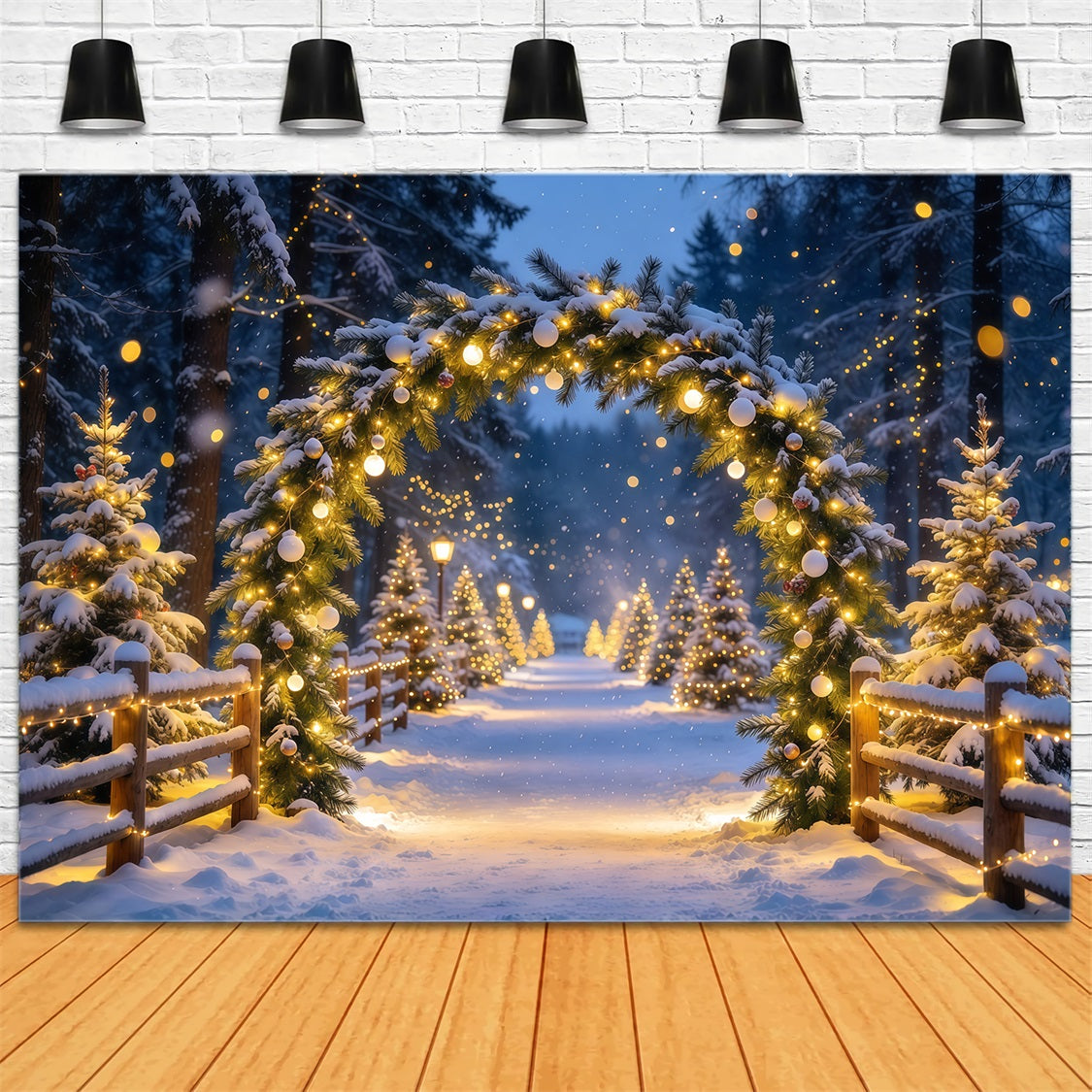 Christmas Backdrop With Lights Snowy Forest Lighted Arch Christmas Bokeh Backdrop UK GQ69-103