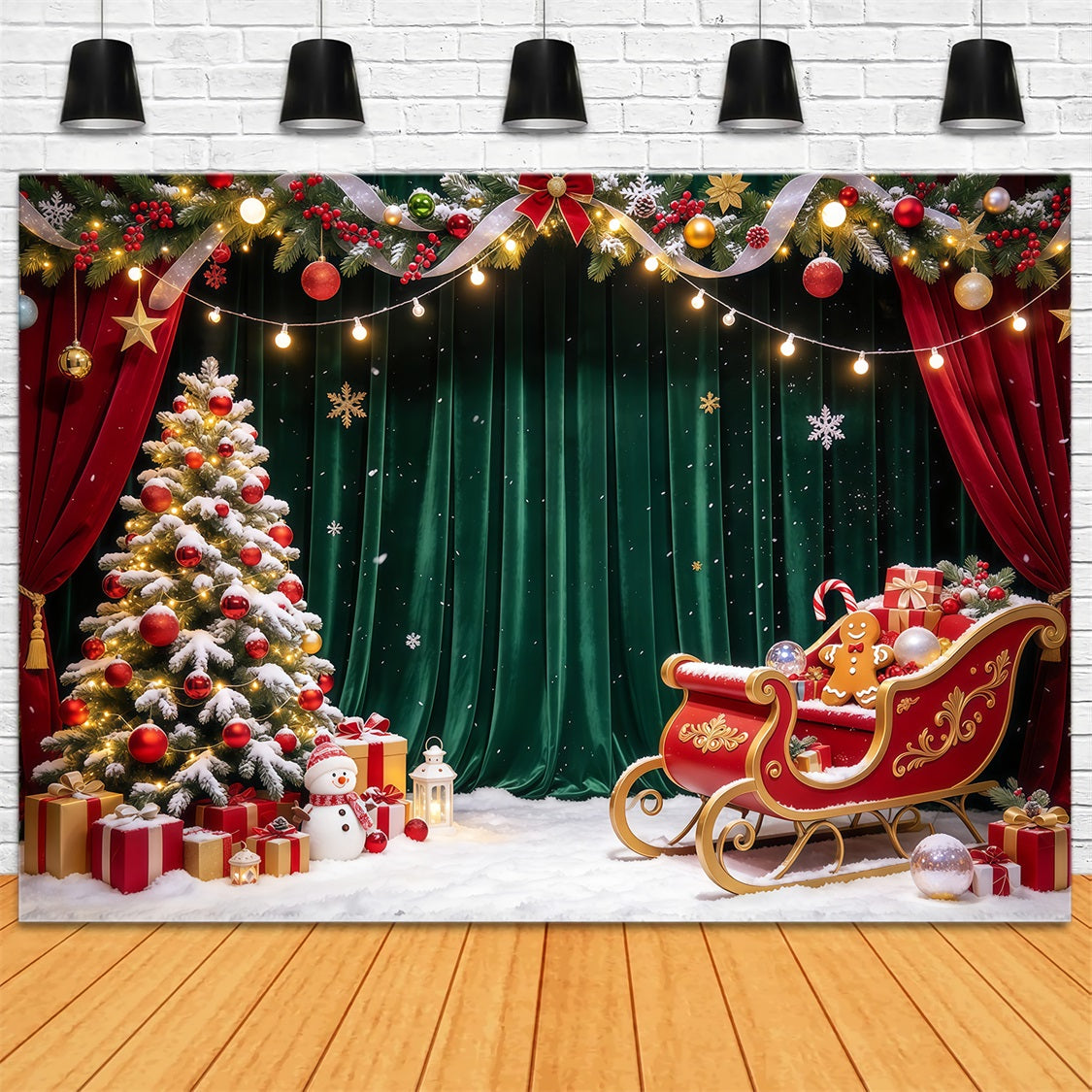 Christmas Party Picture Backdrop Velvet Sleigh Gift Display Christmas Backdrop Vertical UK GQ69-104