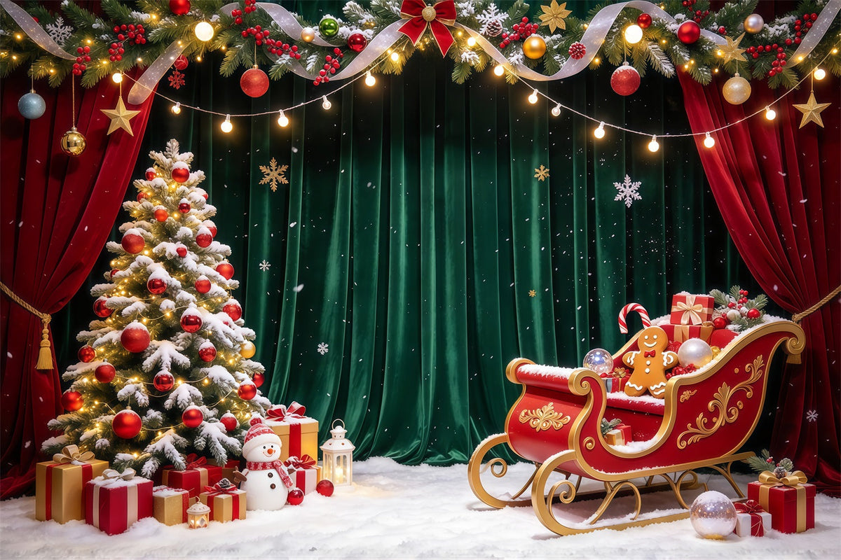 Christmas Party Picture Backdrop Velvet Sleigh Gift Display Christmas Backdrop Vertical UK GQ69-104
