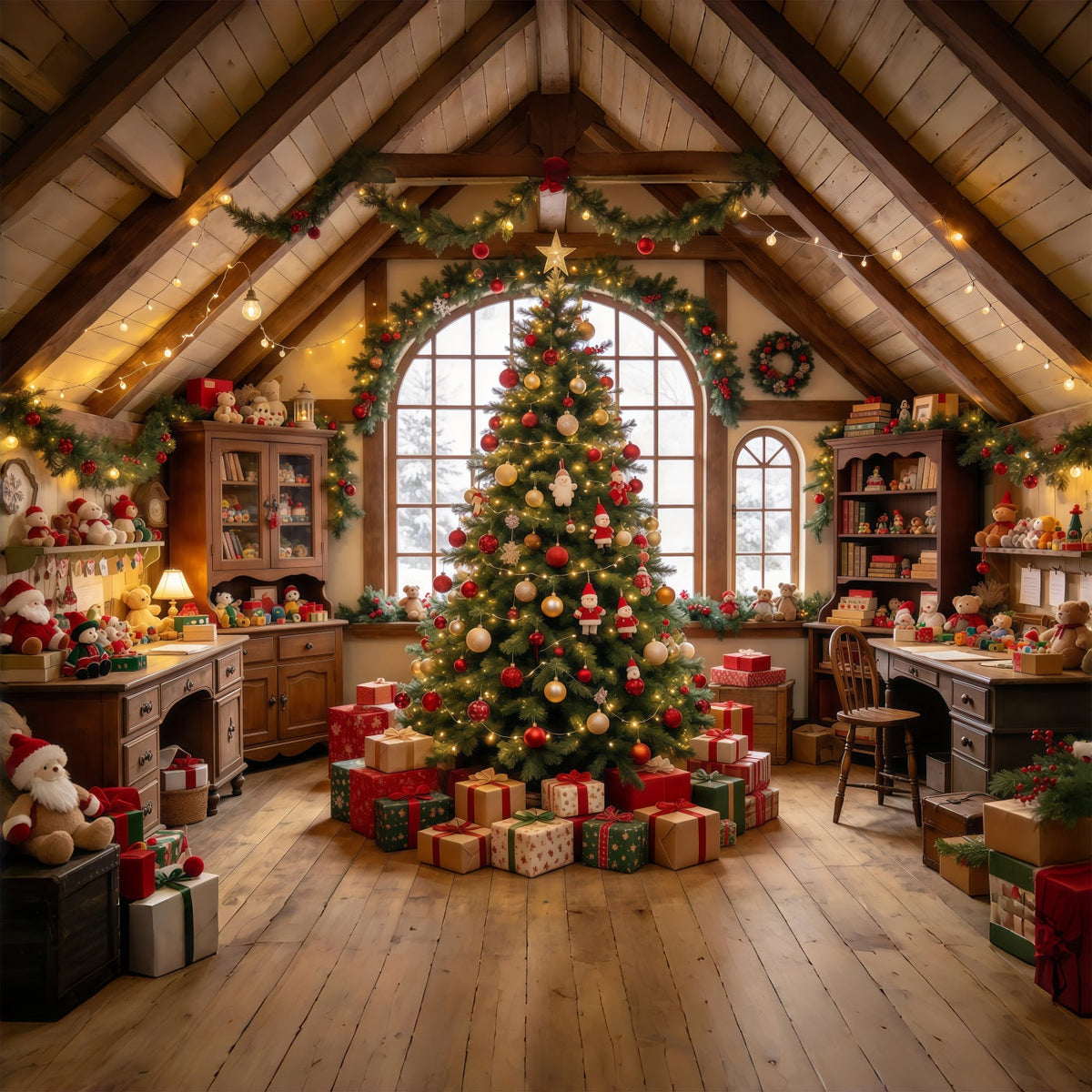 Santas Workshop Backdrops Cozy Toy Room Interior Santa's House Backdrop UK GQ69-112