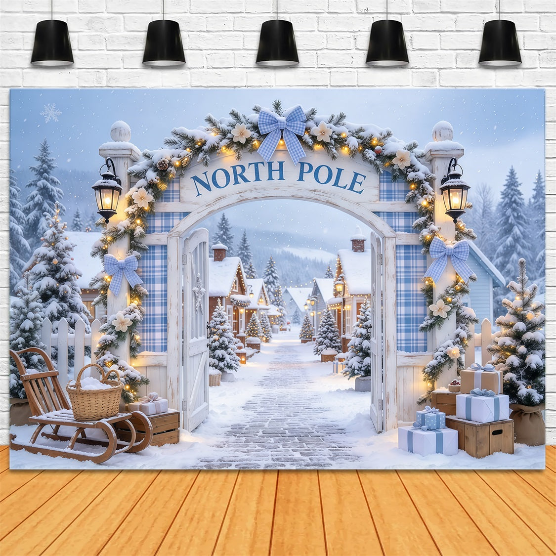 Christmas North Pole Backdrop Snowy Village Gateway Christmas Concert Backdrop UK GQ69-116