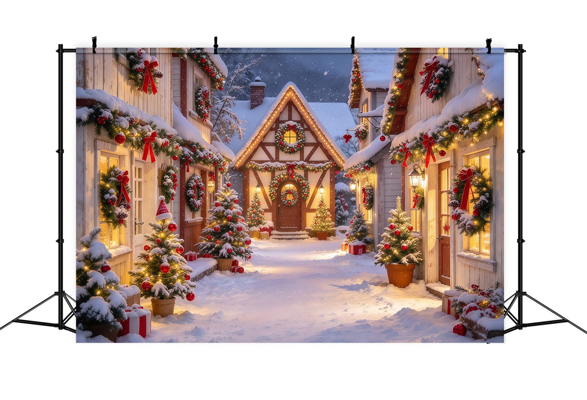 Christmas Backdrops Sale Snowy Garland Village Street Buy Christmas Backdrop UK GQ69-118