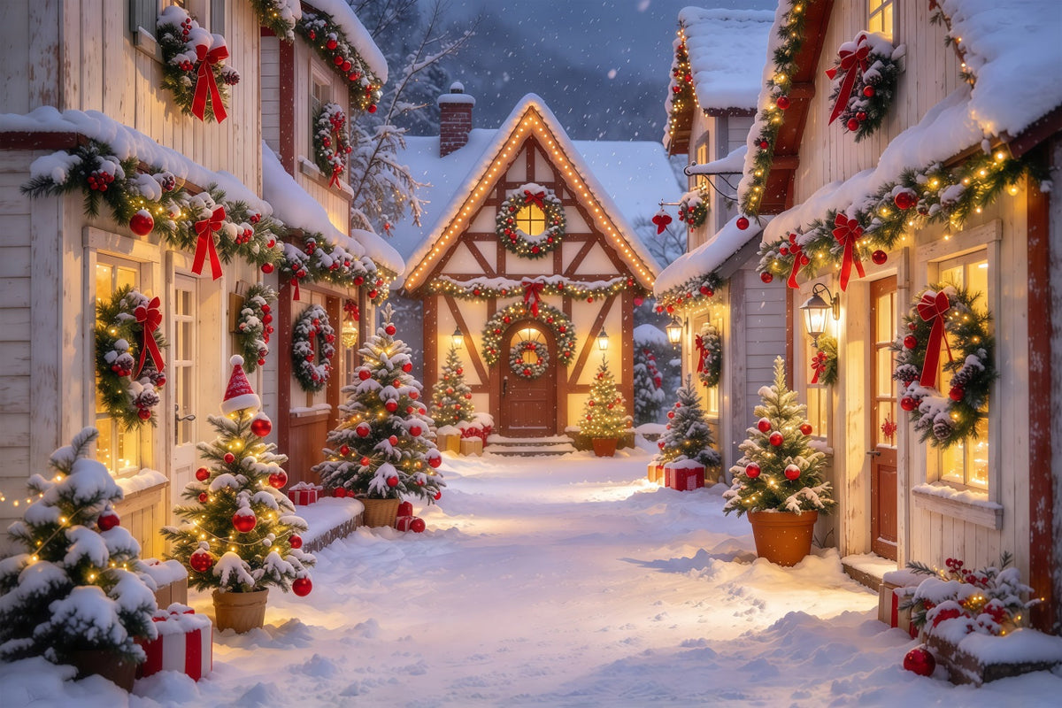 Christmas Backdrops Sale Snowy Garland Village Street Buy Christmas Backdrop UK GQ69-118