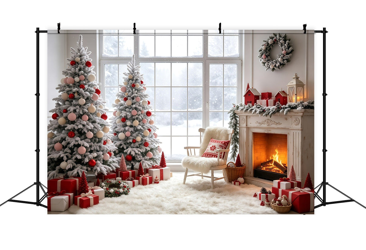 Christmas Window Backdrop Pink Tree Fireplace Room Wall Backdrop Christmas UK GQ69-12