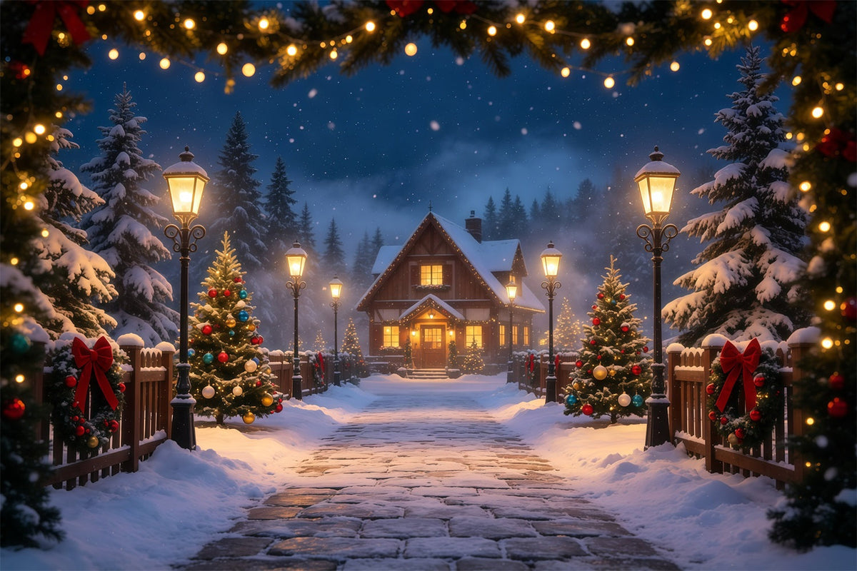 Winter Christmas Backdrop Snowy Forest Cottage Path Muslin Backdrop Christmas UK GQ69-14