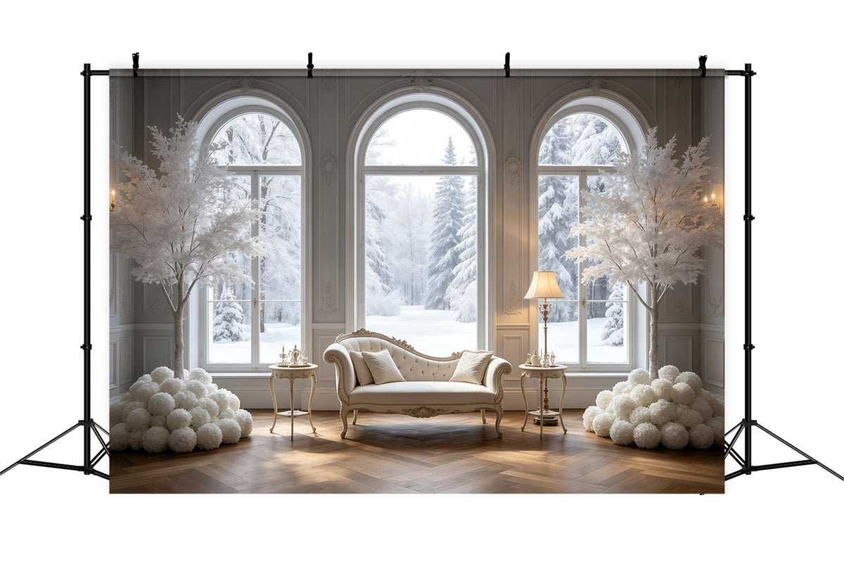 Elegant Christmas Backdrop White Winter Window Room Christmas Muslin Backdrops UK GQ69-16