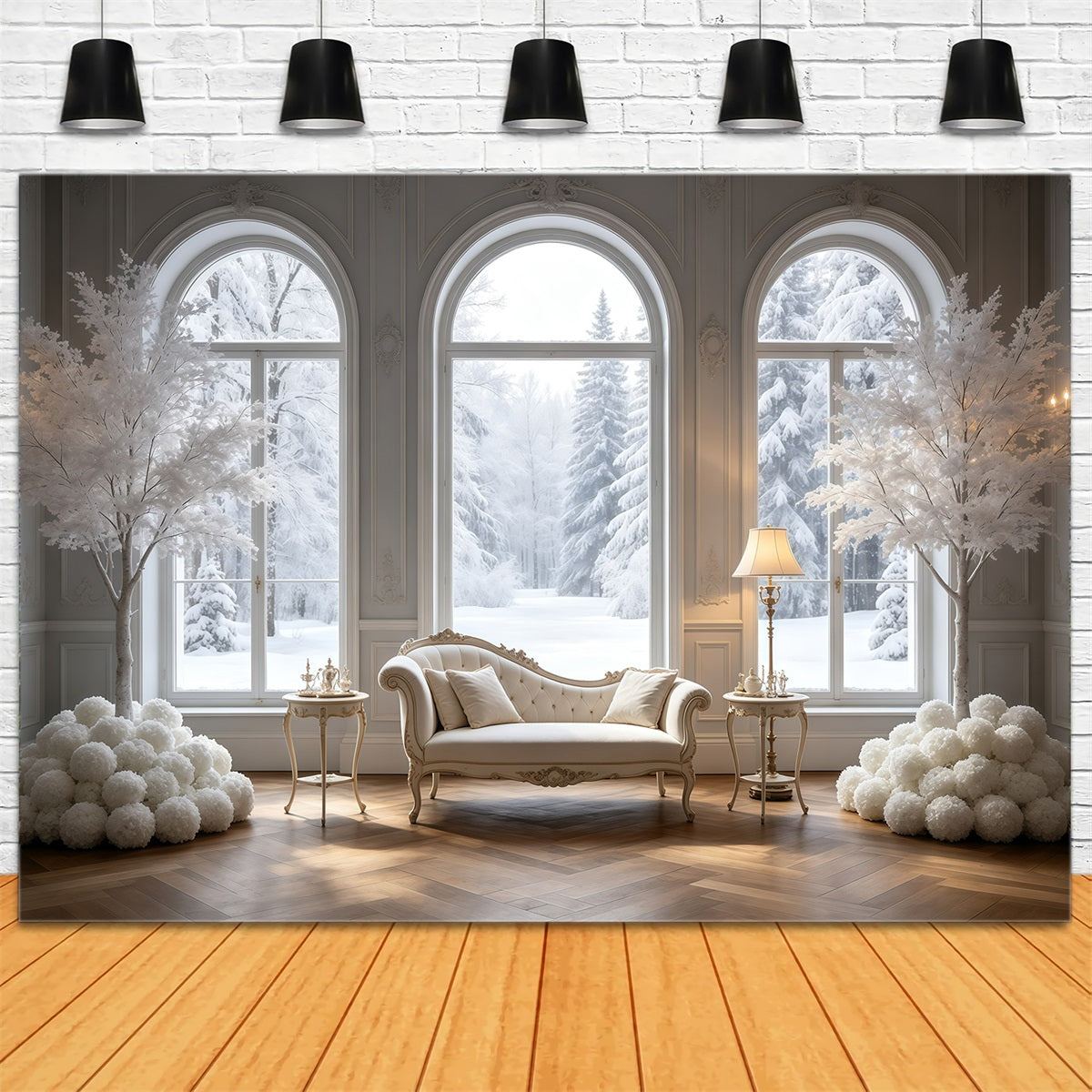 Elegant Christmas Backdrop White Winter Window Room Christmas Muslin Backdrops UK GQ69-16