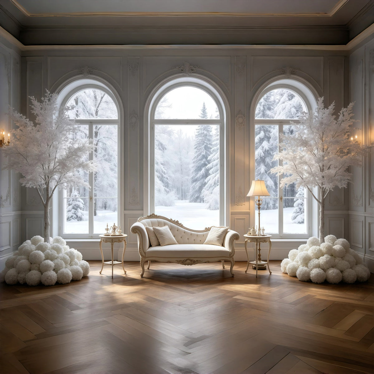 Elegant Christmas Backdrop White Winter Window Room Christmas Muslin Backdrops UK GQ69-16