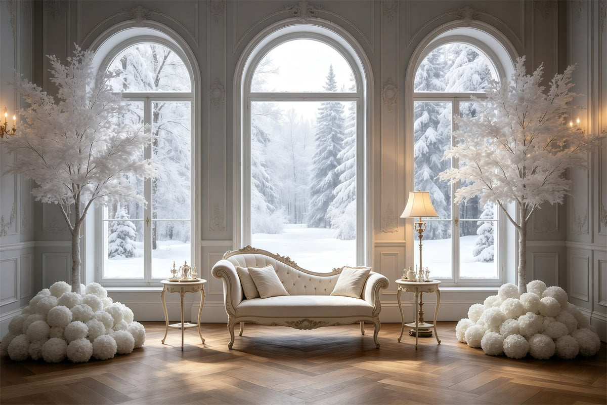 Elegant Christmas Backdrop White Winter Window Room Christmas Muslin Backdrops UK GQ69-16