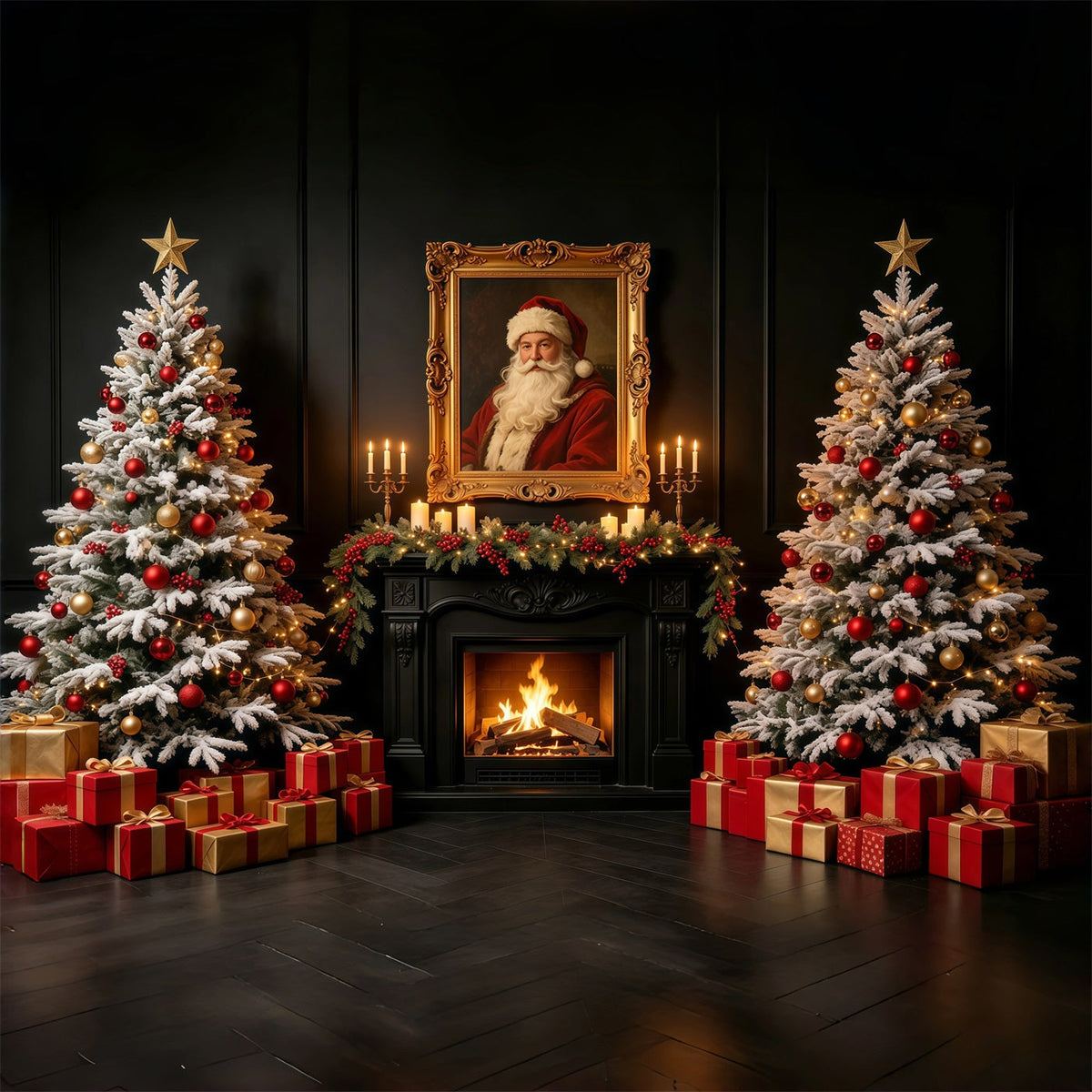 Christmas Santa Backdrop Dark Fireplace Santa Portrait Photo Christmas Backdrop UK GQ69-2