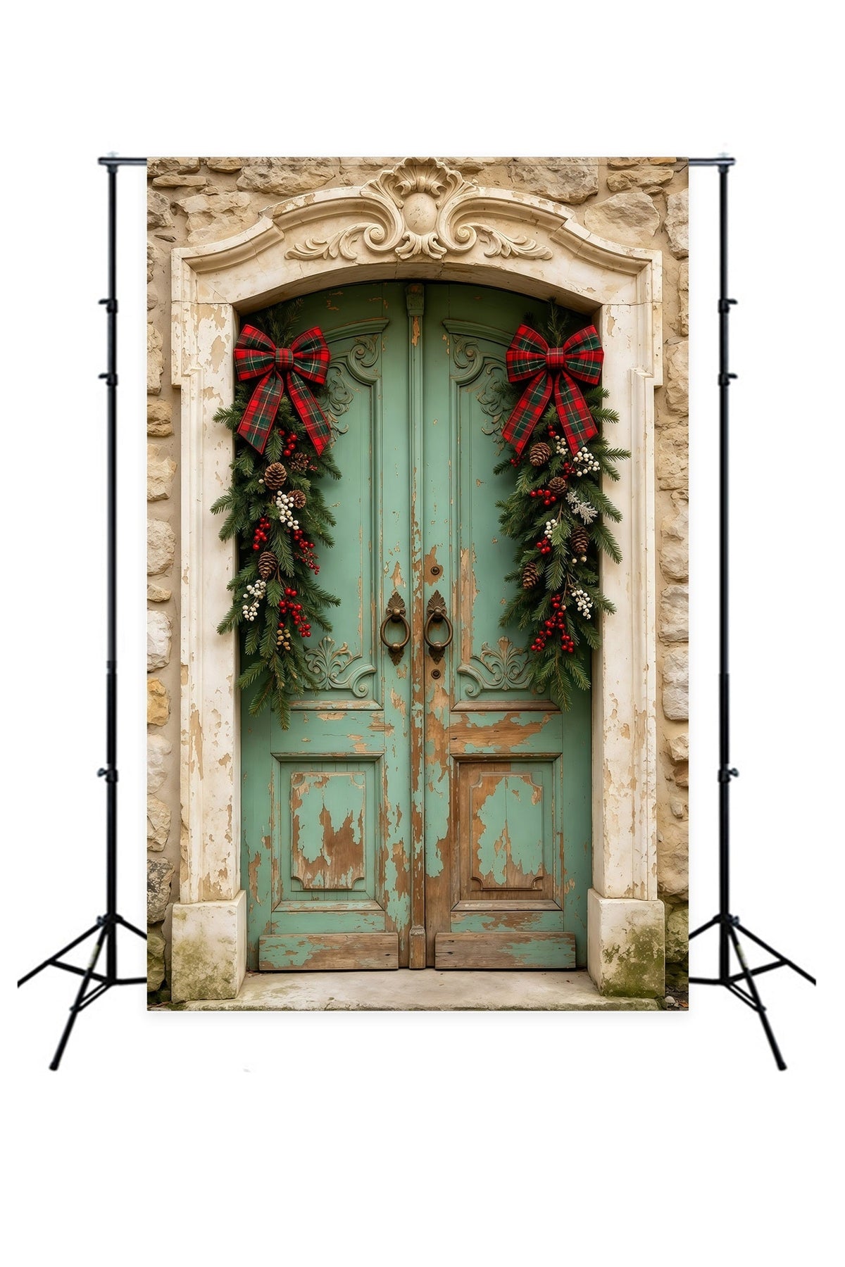 Christmas Door Backdrop Antique Green Door Garland Professional Christmas Backdrops UK GQ69-25