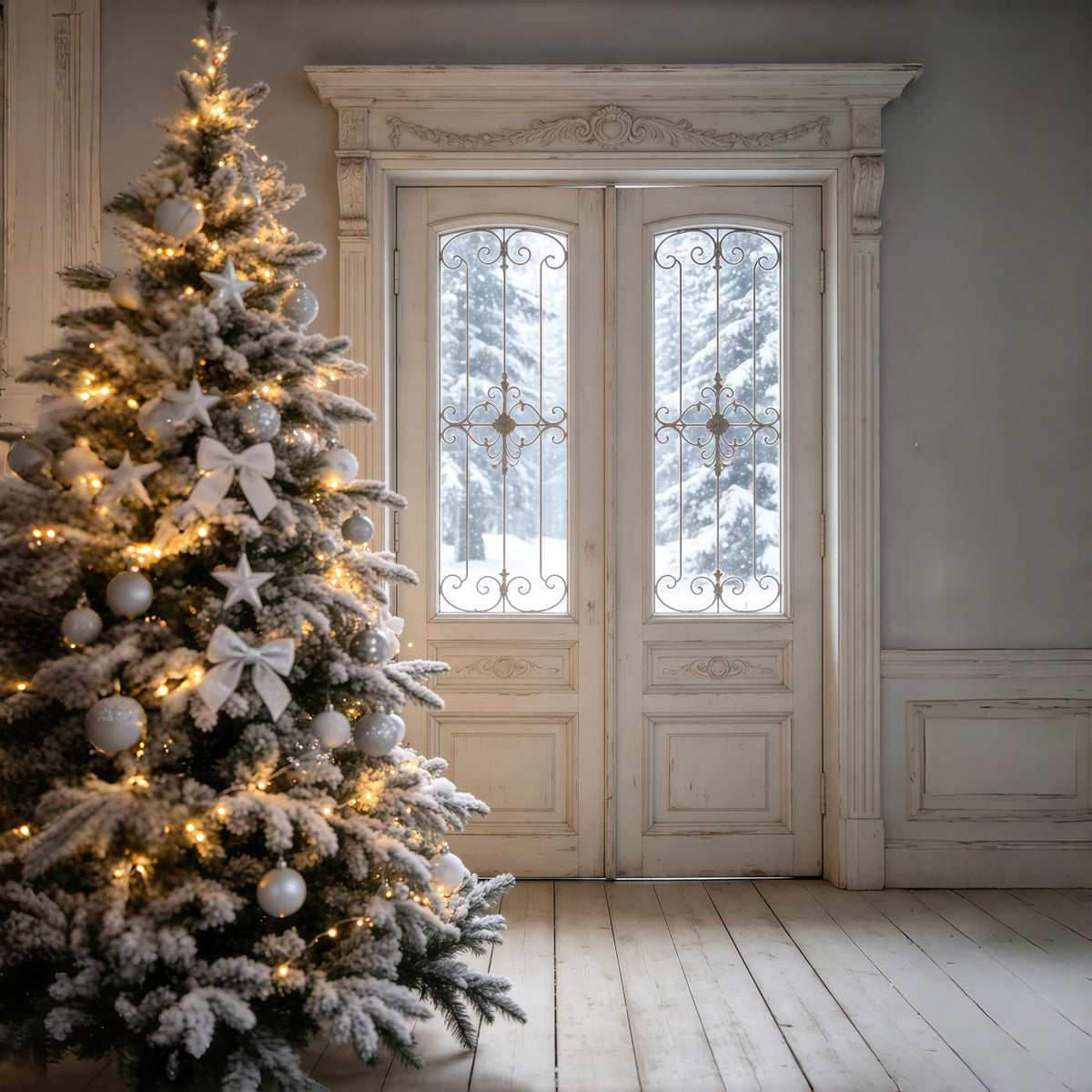 Christmas Room Backdrop Elegant Snowy Doorway Large Christmas Backdrops UK GQ69-28