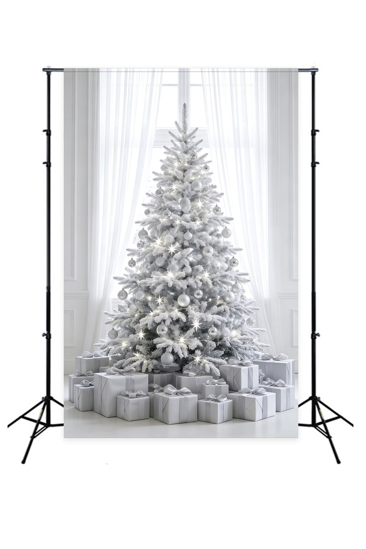 Simple Christmas Backdrop White Frosted Tree Decor Photography Backdrops Christmas UK GQ69-34