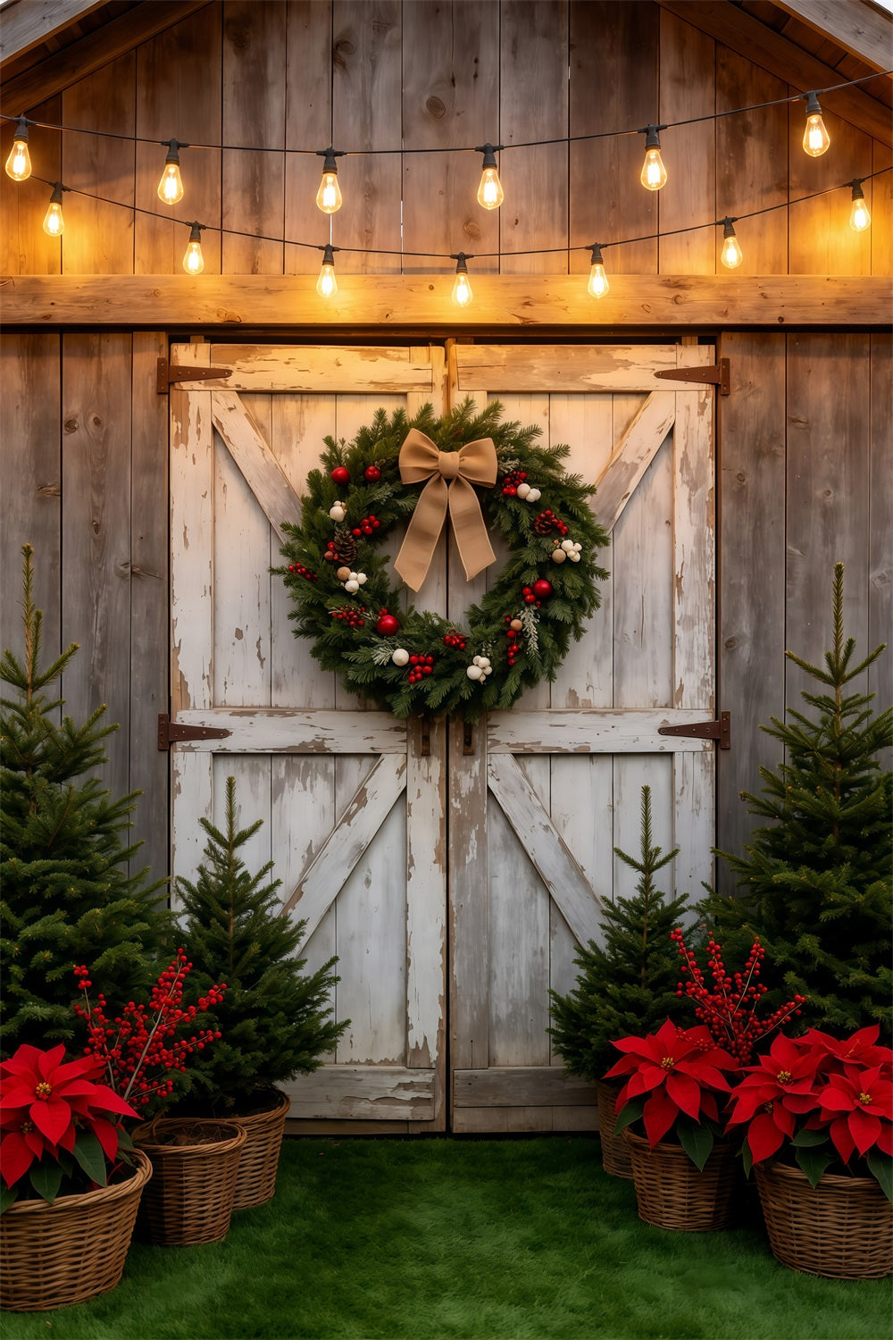 Christmas Tree Farm Backdrop Rustic Barn Door Wreath Photography Backdrop Christmas UK GQ69-38