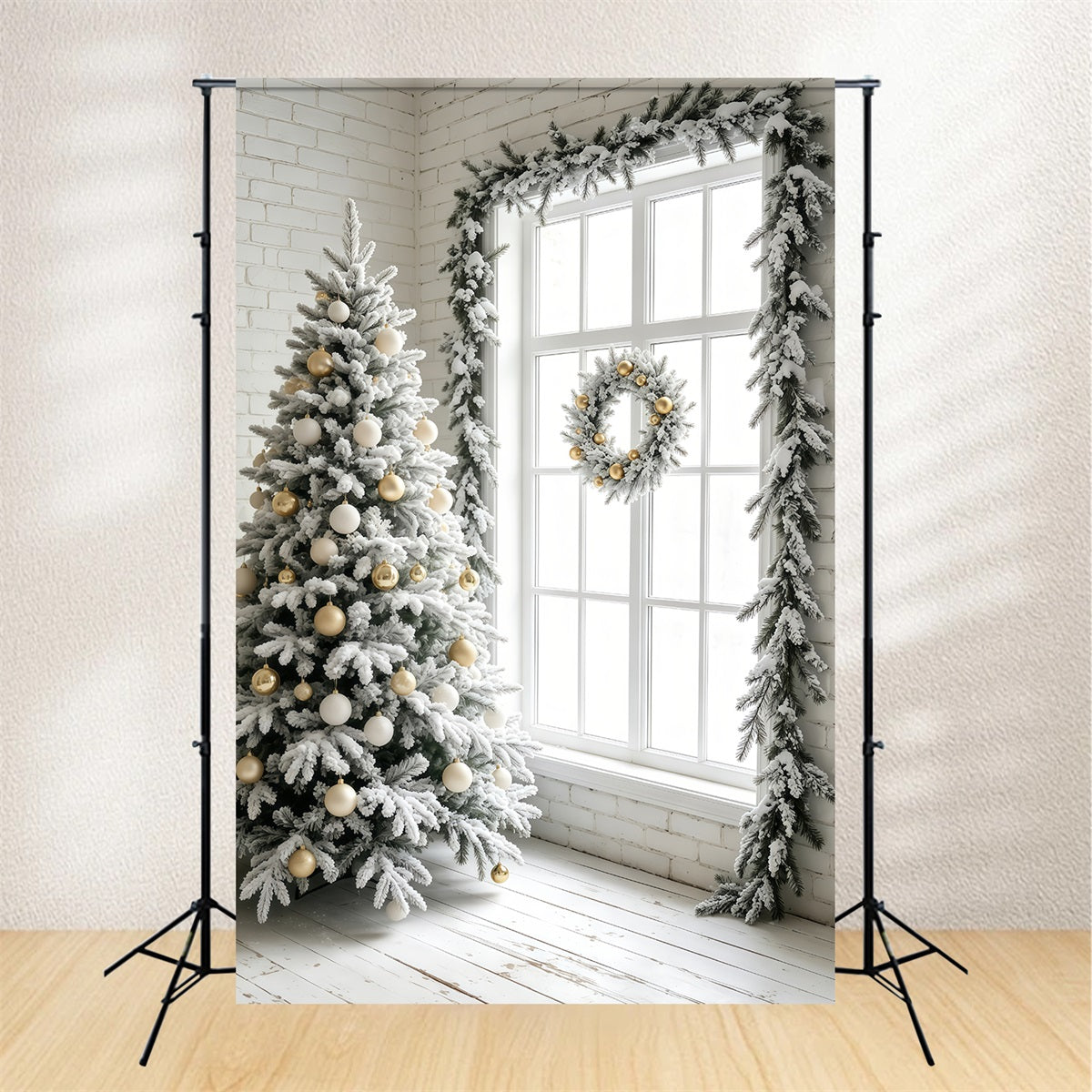 Simple Christmas Backdrop Frosted White Tree Window Photo Christmas Backdrop UK GQ69-41