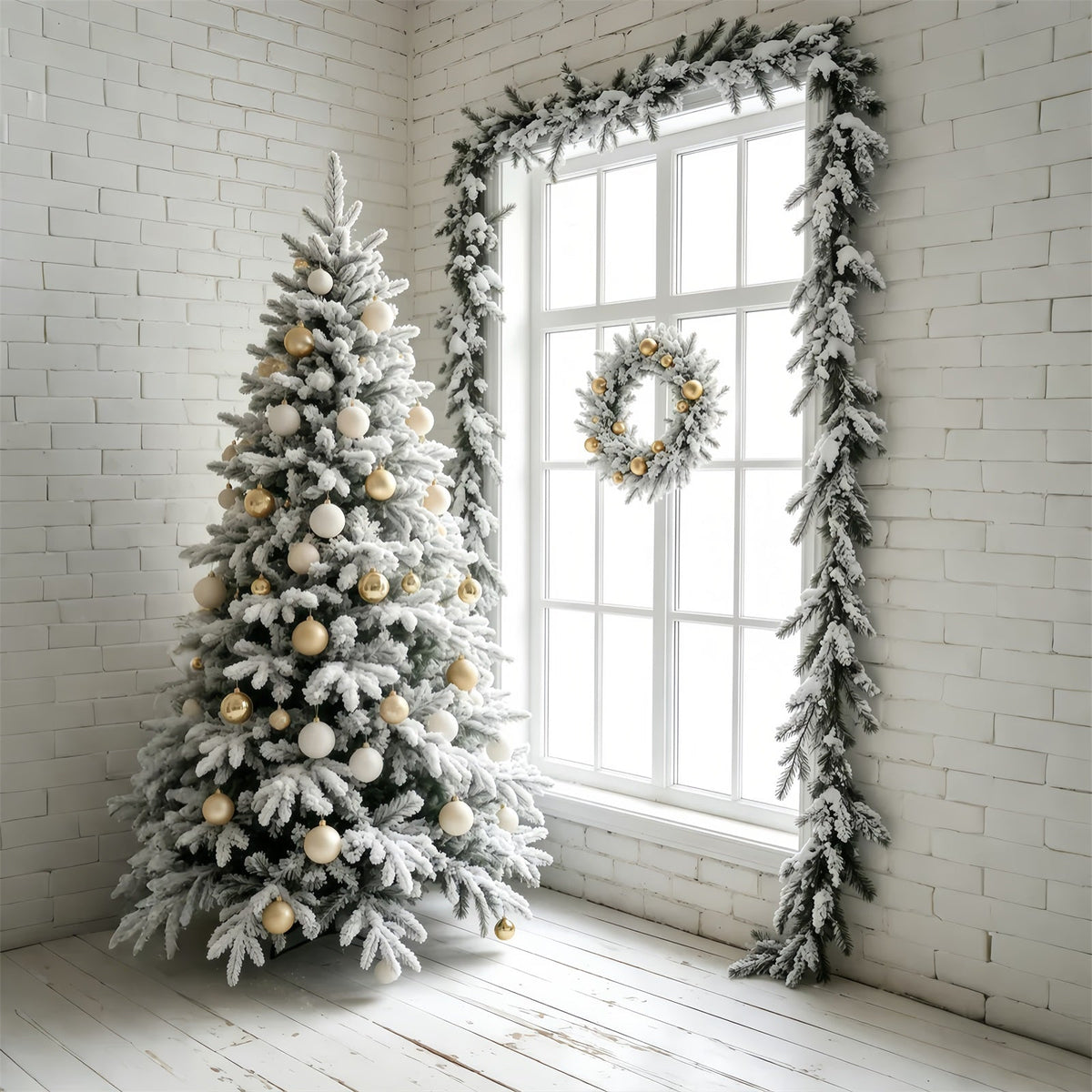 Simple Christmas Backdrop Frosted White Tree Window Photo Christmas Backdrop UK GQ69-41