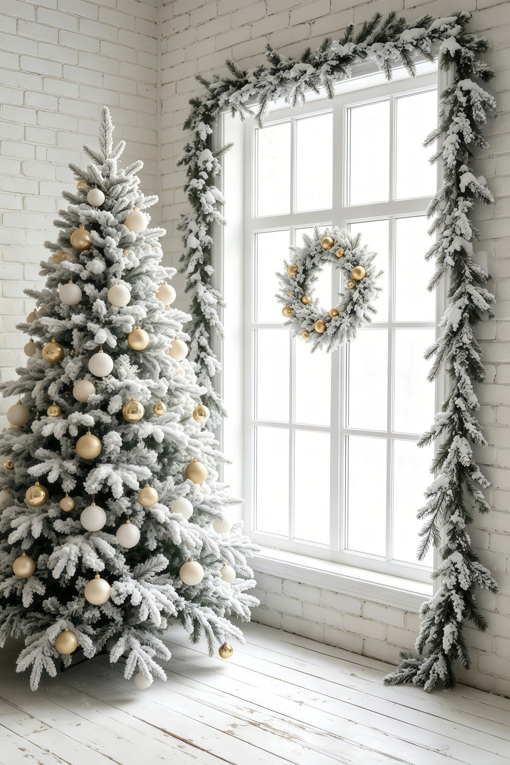 Simple Christmas Backdrop Frosted White Tree Window Photo Christmas Backdrop UK GQ69-41
