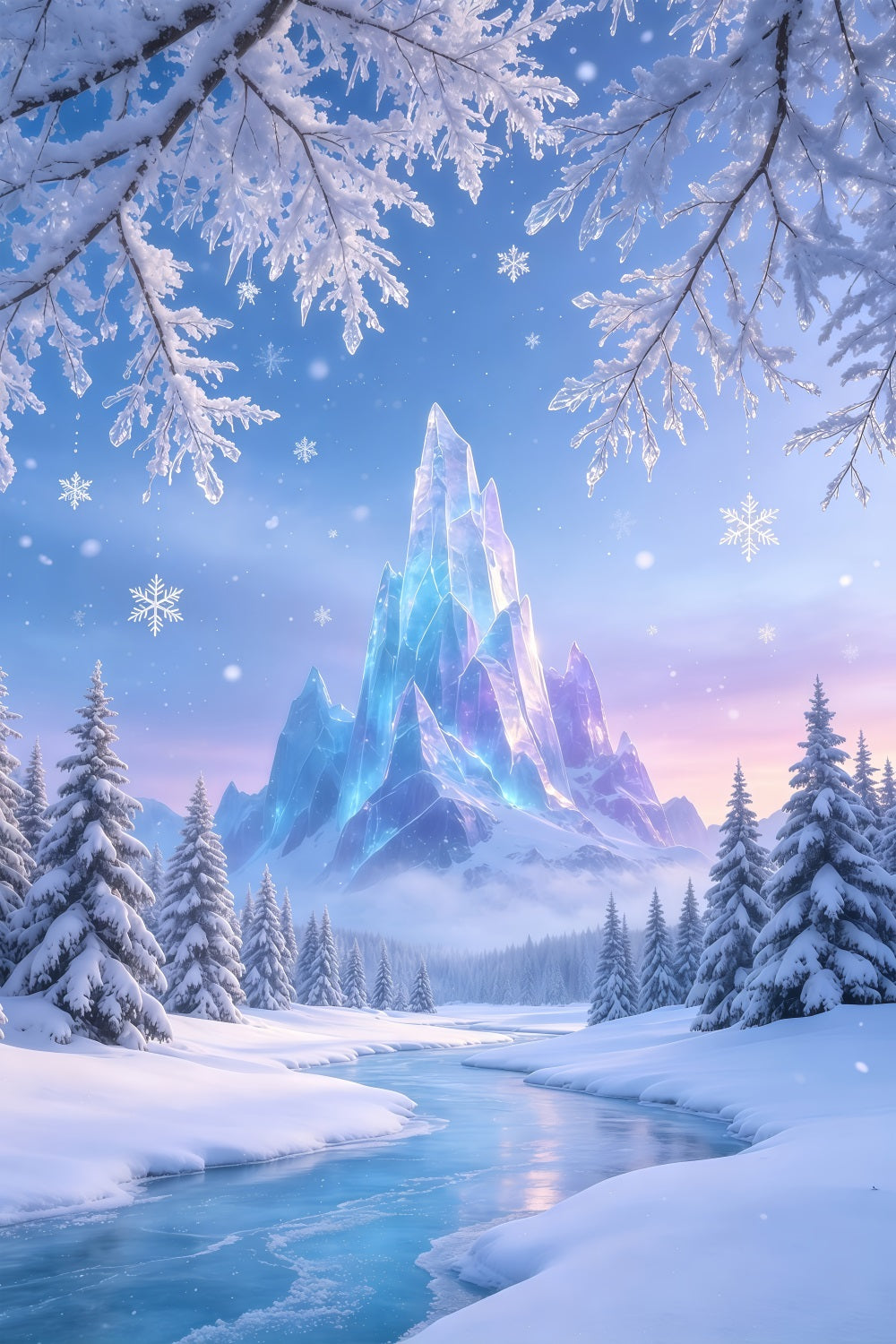 Christmas Wonderland Backdrop Frozen Crystal Mountain Professional Christmas Backdrop UK GQ69-50