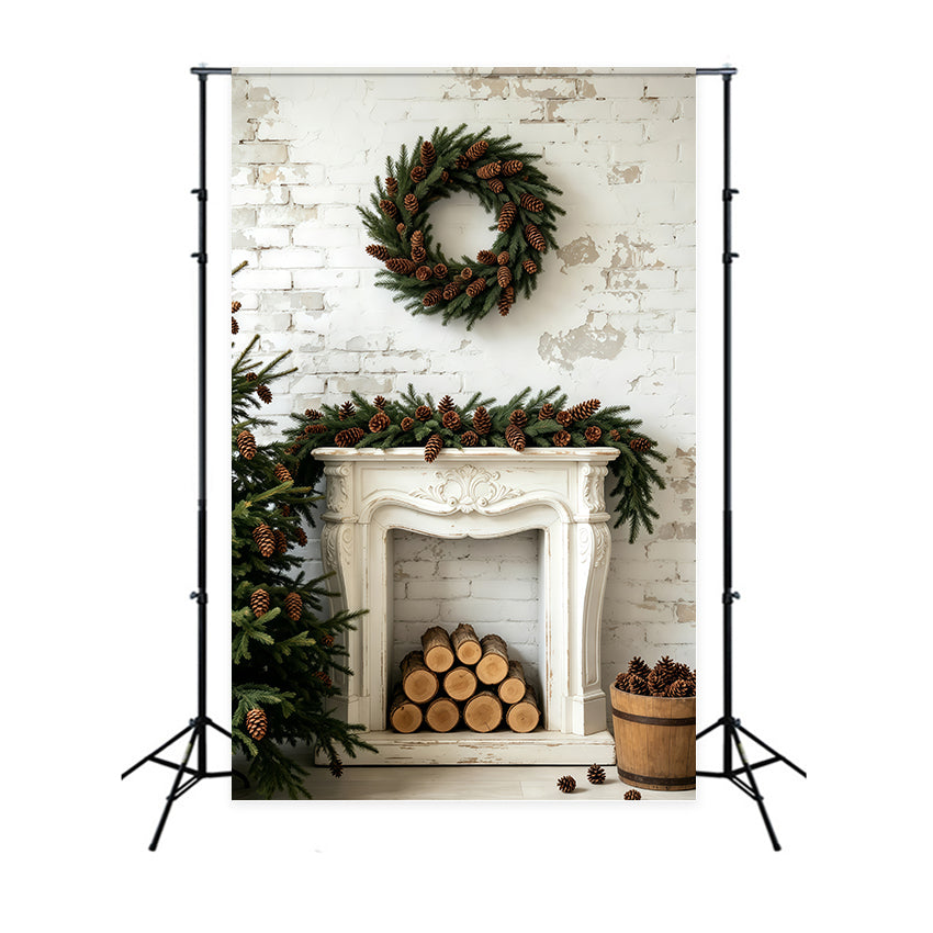 Christmas Wall Backdrop Pinecone Wreath Mantel Display Photographic Backdrops Christmas UK GQ69-54