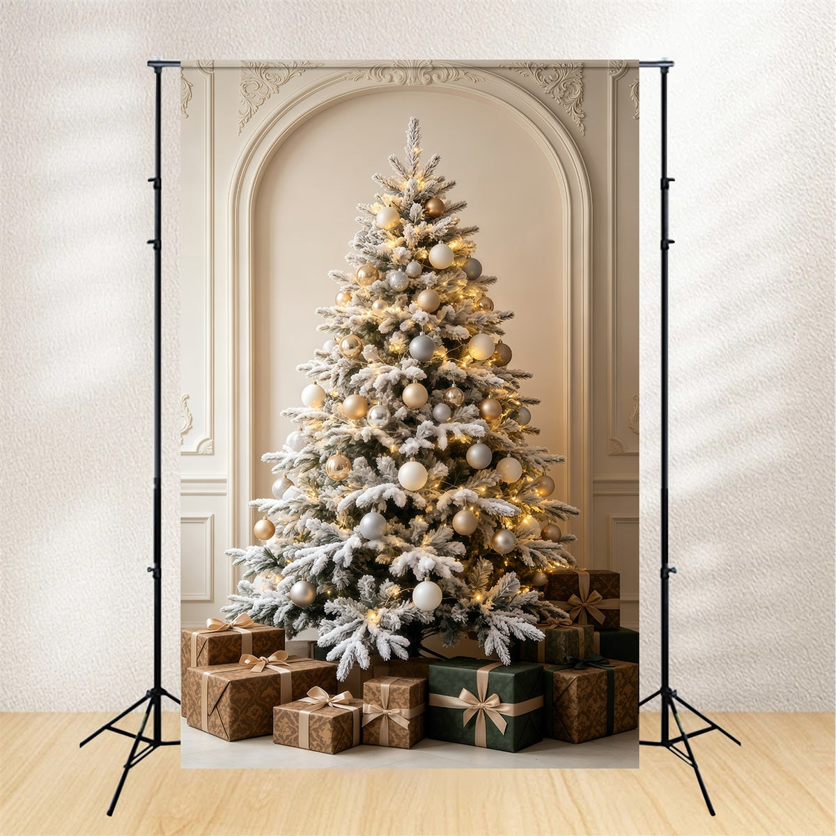 Christmas Ornament Backdrop Snowy White Tree Fireplace Room Backdrop Christmas UK GQ69-60
