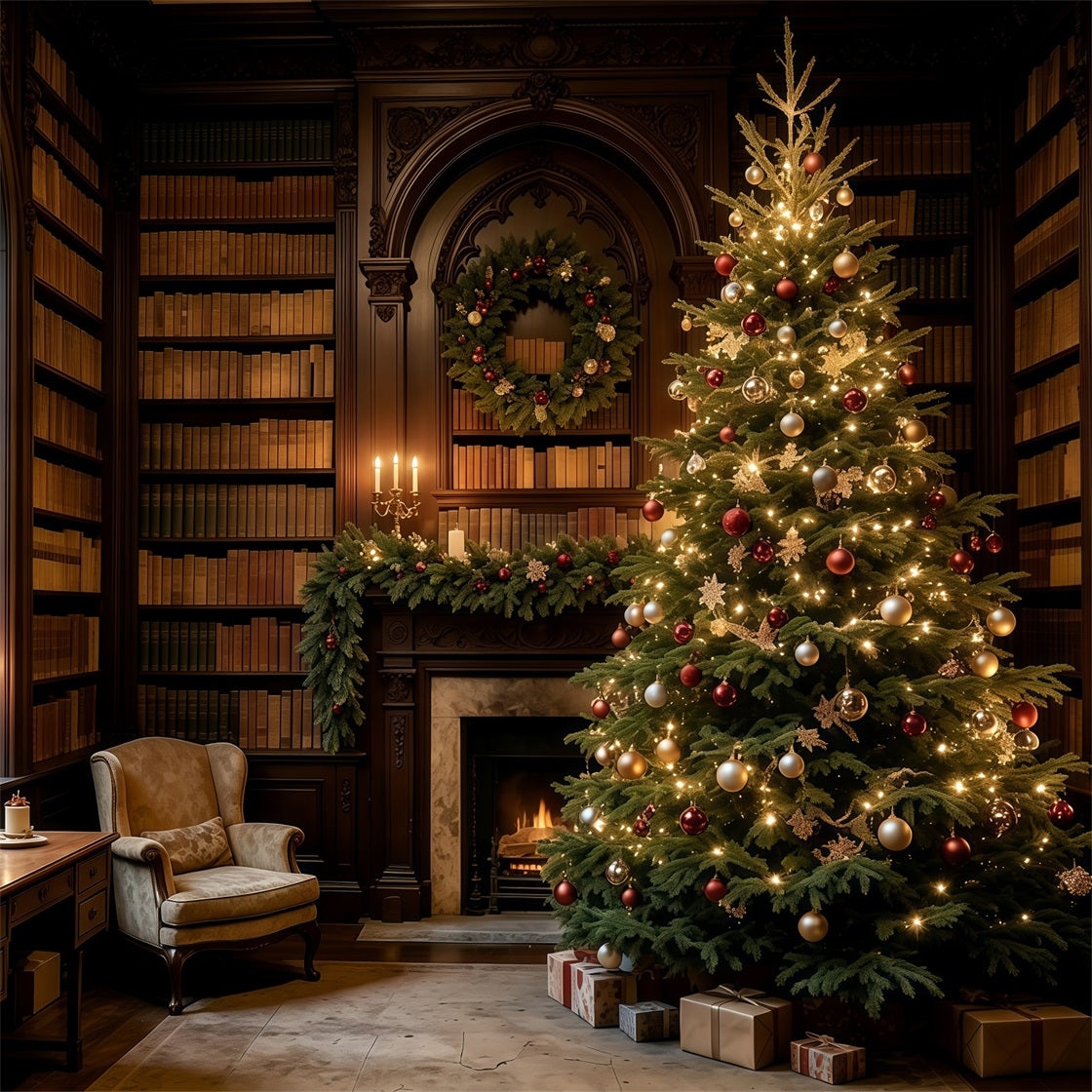 Indoor Christmas Backdrop Elegant Frosted Tree Arch Christmas Photography Backdrop UK GQ69-61