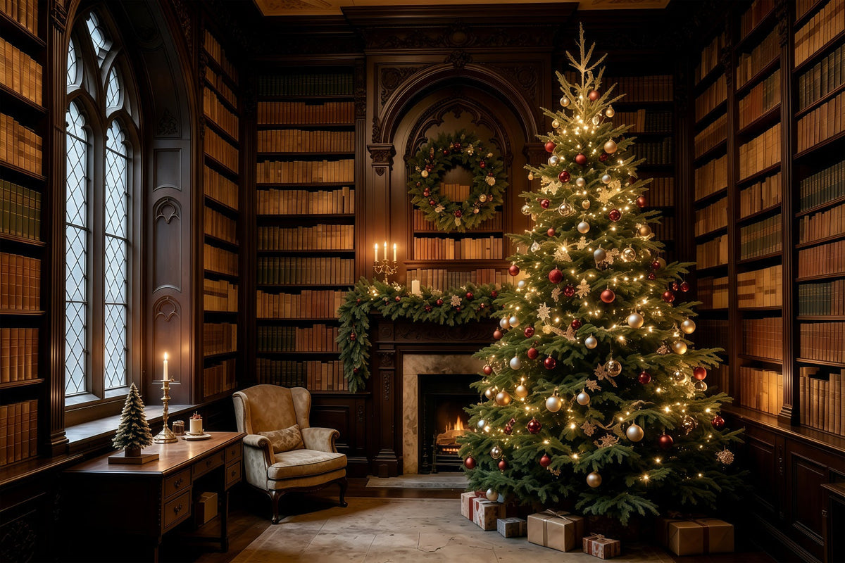 Indoor Christmas Backdrop Elegant Frosted Tree Arch Christmas Photography Backdrop UK GQ69-61