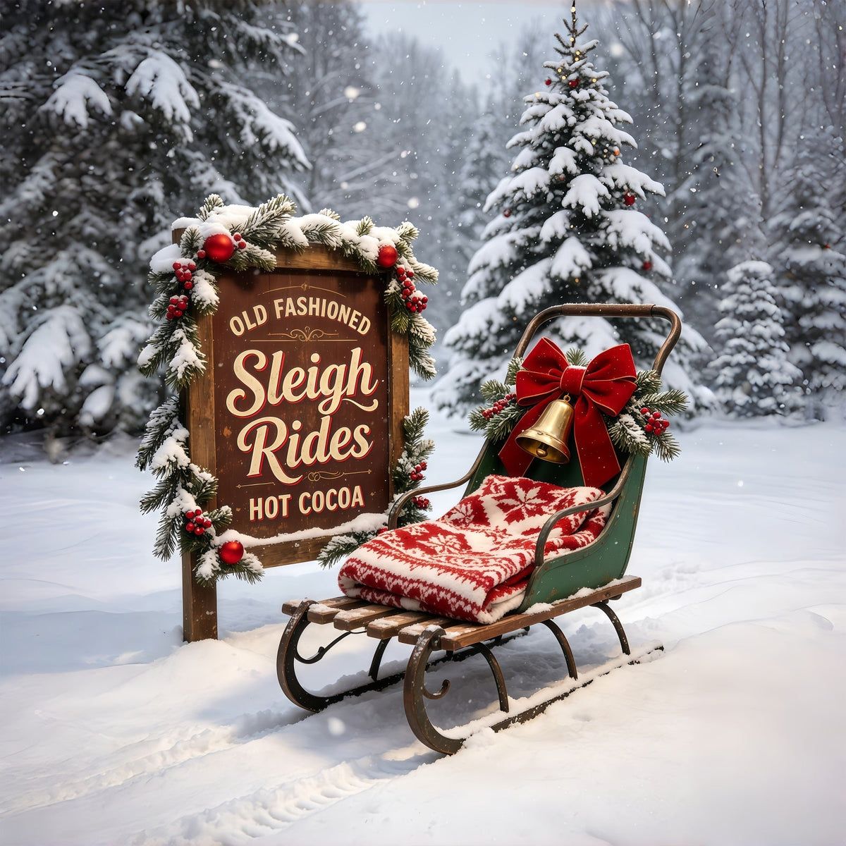 Christmas Sleigh Backdrop Vintage Library Tree Room Professional Christmas Backdrops UK GQ69-62