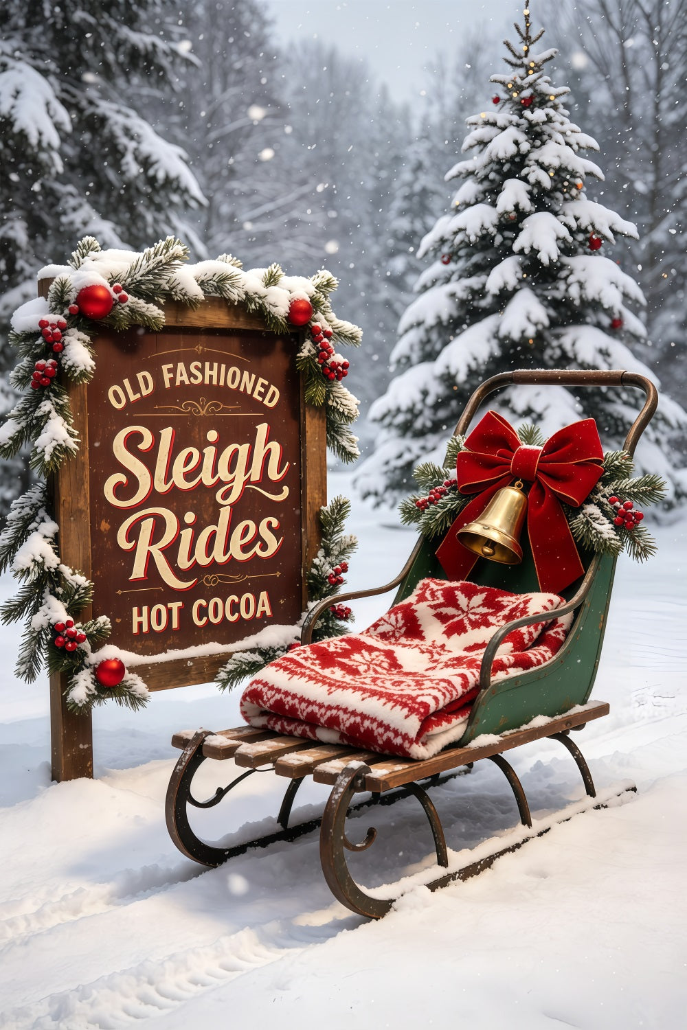Christmas Sleigh Backdrop Vintage Library Tree Room Professional Christmas Backdrops UK GQ69-62