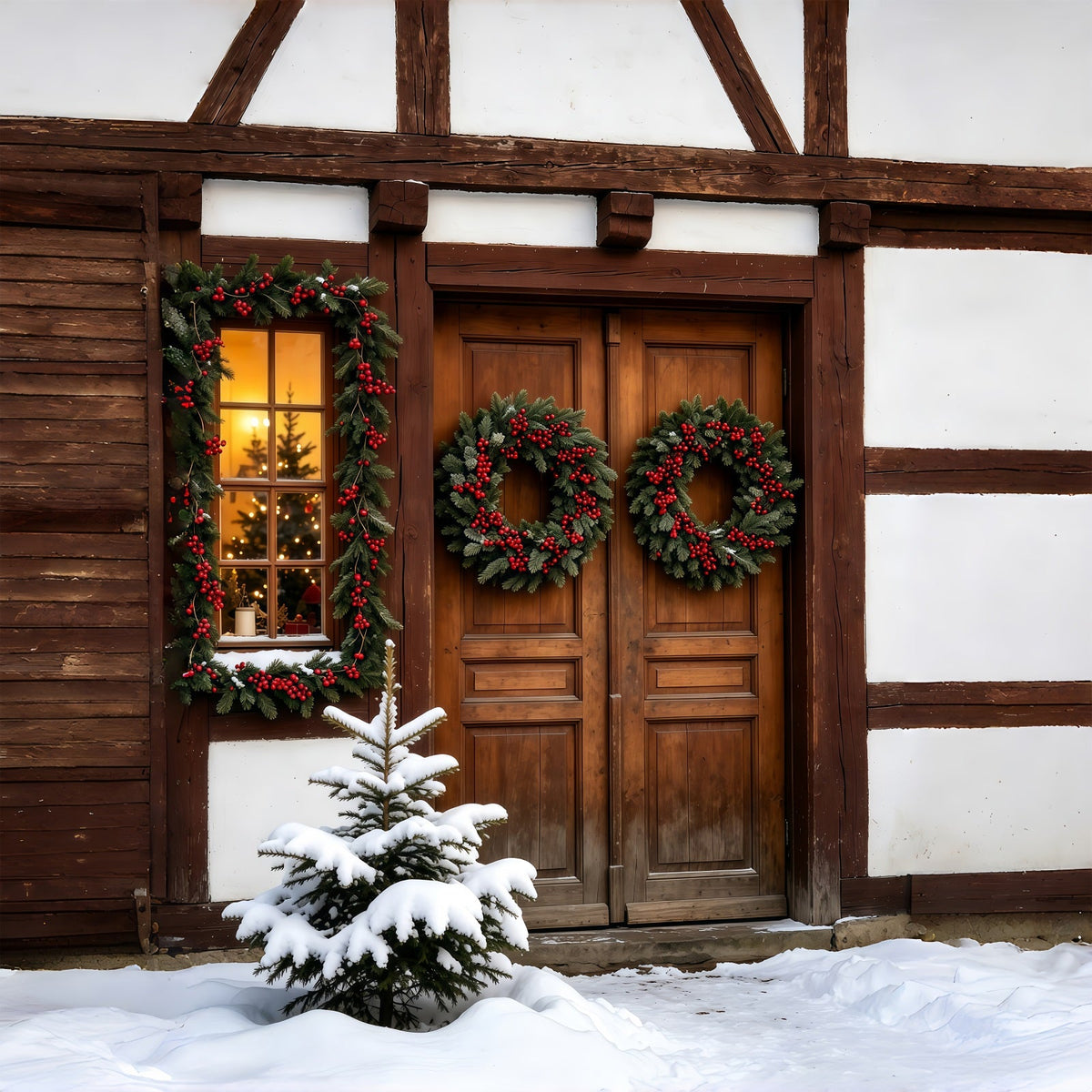 Christmas Wood Backdrop Snowy Sleigh Ride Display Christmas Photography Backdrops UK GQ69-63