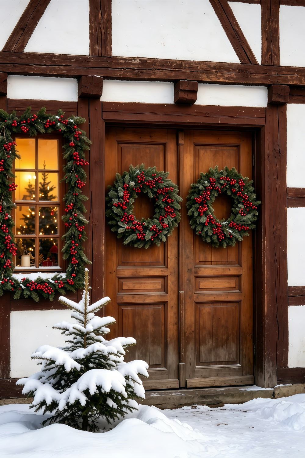 Christmas Wood Backdrop Snowy Sleigh Ride Display Christmas Photography Backdrops UK GQ69-63