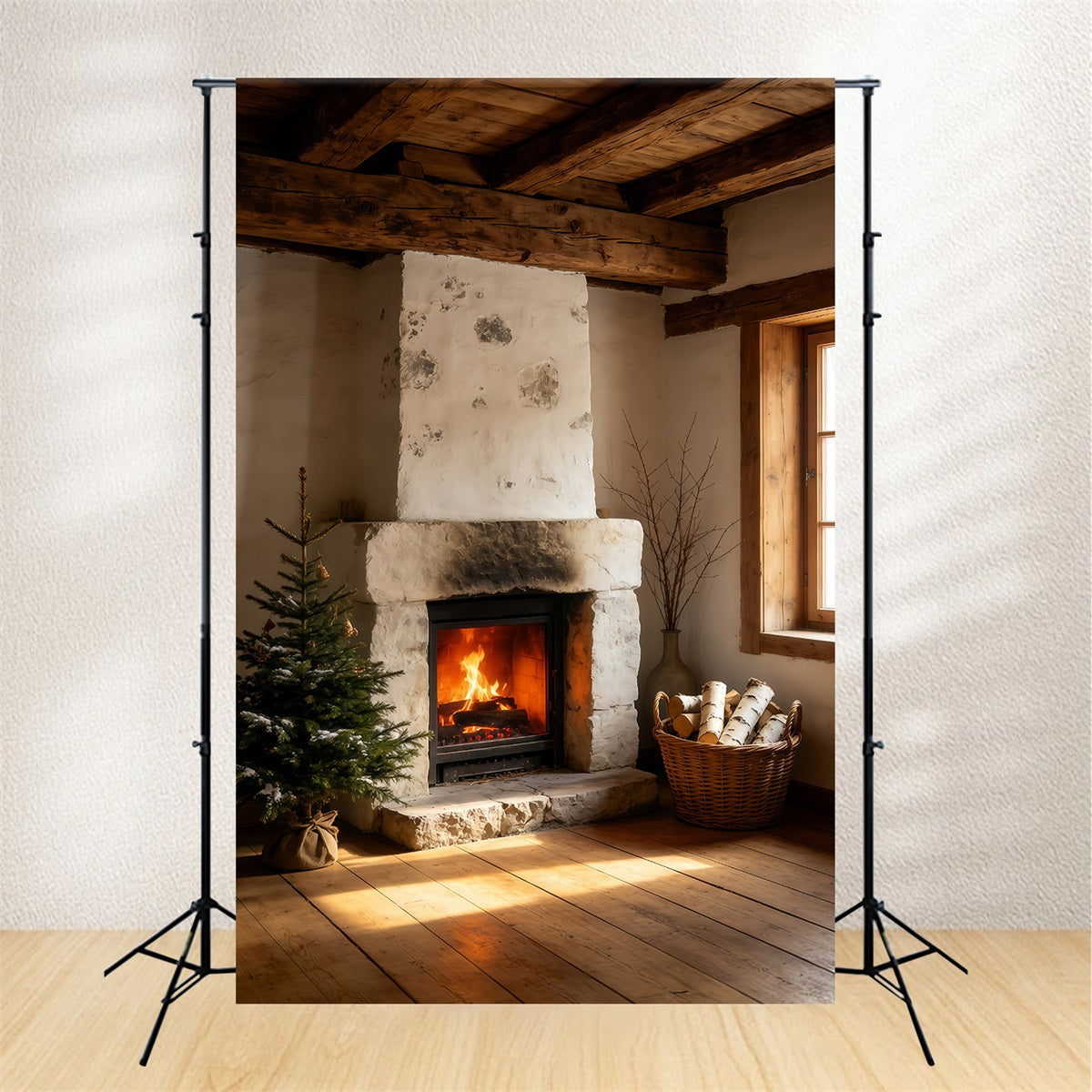 Country Christmas Backdrop Rustic Cottage Door Wreaths Photo Backdrop Christmas UK GQ69-64