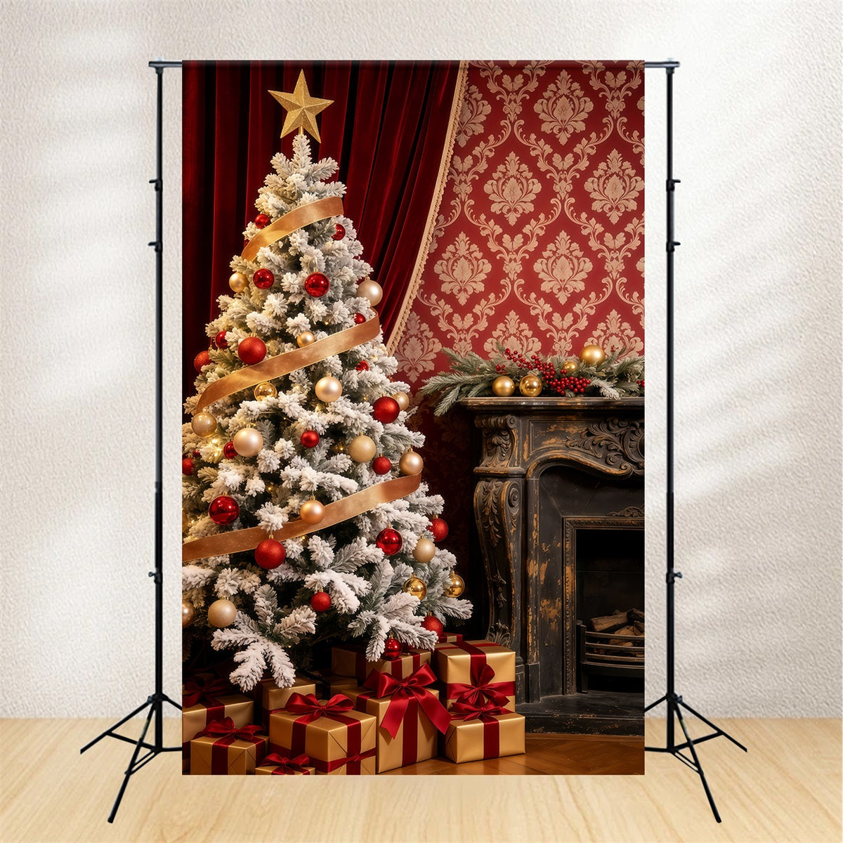 Realistic Christmas Backdrop Elegant Red Velvet Tree Large Christmas Backdrop UK GQ69-68