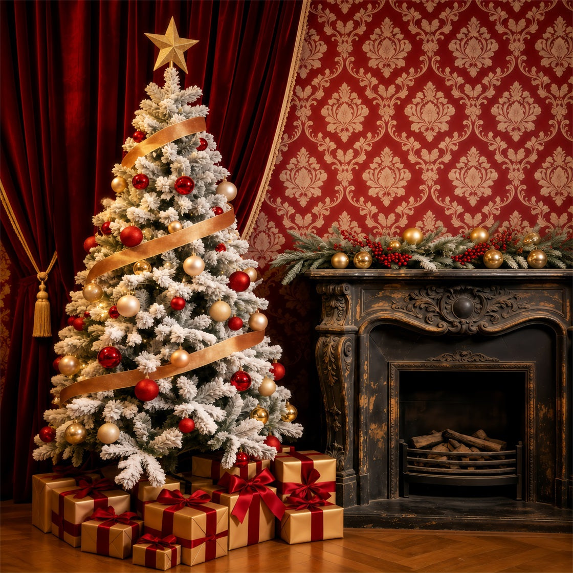 Realistic Christmas Backdrop Elegant Red Velvet Tree Large Christmas Backdrop UK GQ69-68