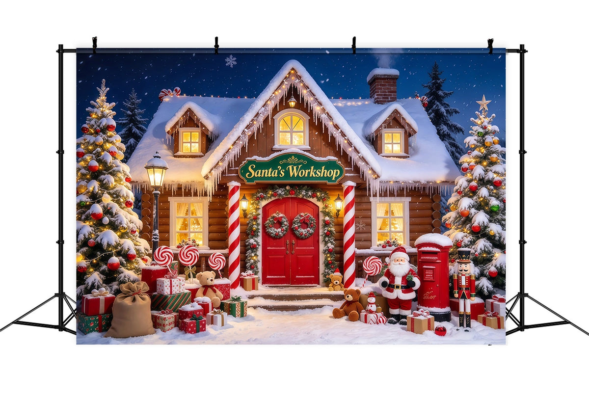 Christmas Photo Shoot Backdrop Snowy Santa Workshop Display Christmas Workshop Backdrop UK GQ69-71