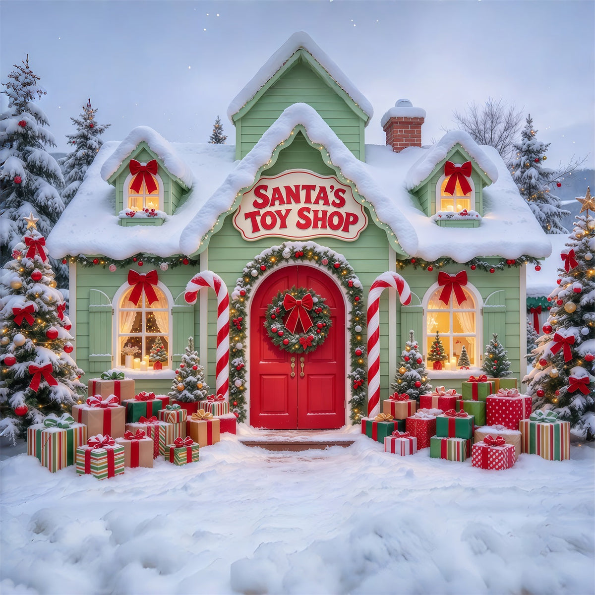 Santa's Toy Shop Backdrop Snowy Santa Toy Shop Backdrop For Santa UK GQ69-77