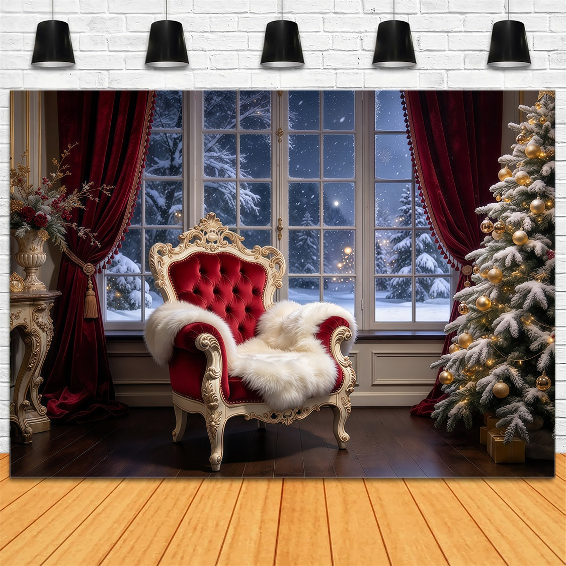 Santa Chair Backdrop Royal Velvet Chair Portrait Santa House Backdrop UK GQ69-85