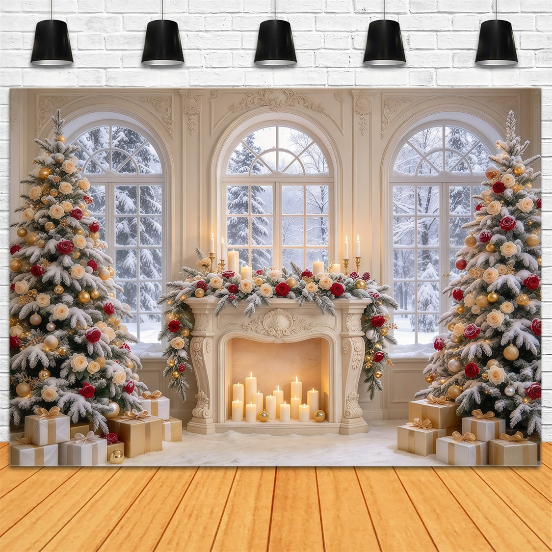 High Resolution Christmas Backdrop Photography Rose Fireplace Winter Elegance Elegant Christmas Backdrops UK GQ69-87