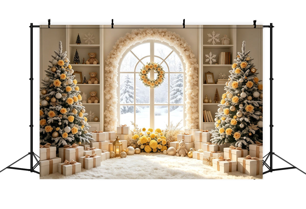 Christmas Room Backdrop Ivory Rose Arch Window Christmas Indoor Backdrop UK GQ69-9