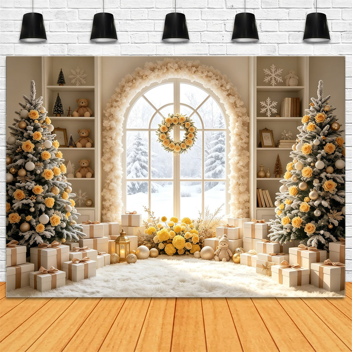 Christmas Room Backdrop Ivory Rose Arch Window Christmas Indoor Backdrop UK GQ69-9