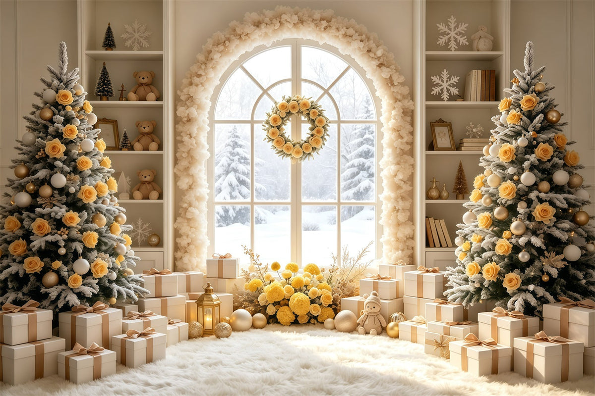 Christmas Room Backdrop Ivory Rose Arch Window Christmas Indoor Backdrop UK GQ69-9