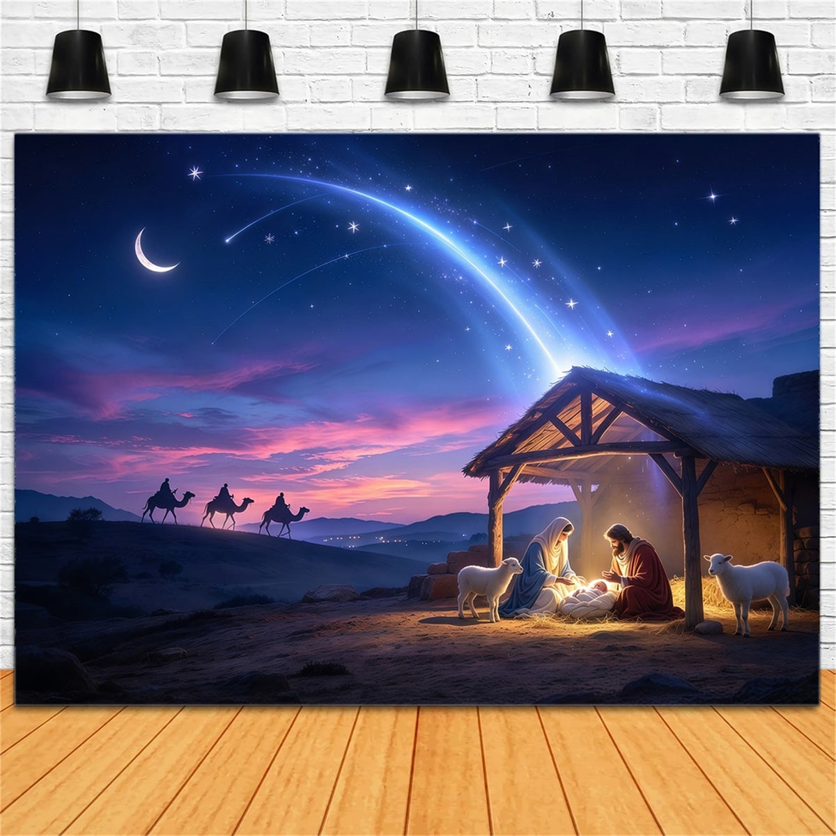 Nativity Scene Backdrop For Play Starlit Moon Desert Night Bethlehem Backdrops UK GQ69-91