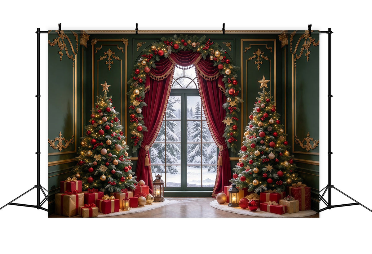 Christmas Backdrop Pictures Emerald Red Curtain Display Cloth Christmas Backdrop UK GQ69-96